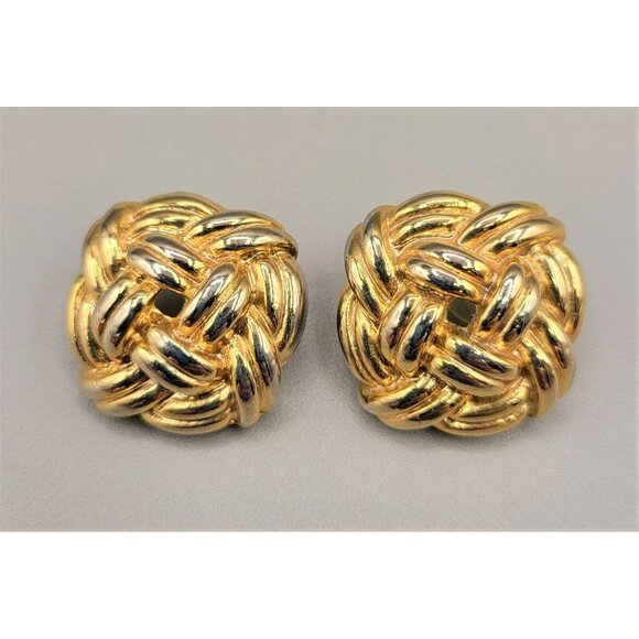 Double Love Knot Earrings Classic Traditional Gold Tone Post Stud 1980's - Picture 1 of 3